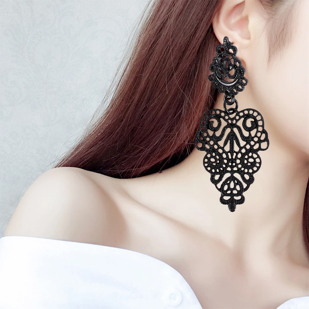 Готические женские висячие серьги в богемном стиле из черного сплава длинные