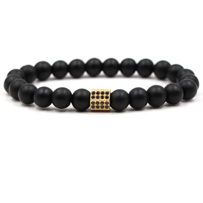 

Fahsion 8mm Matte Black Stone Beads Bracelet Pave CZ 4 color Prism Bracelets for Women&Men Charm Jewelry Elegant Pulseras Gift