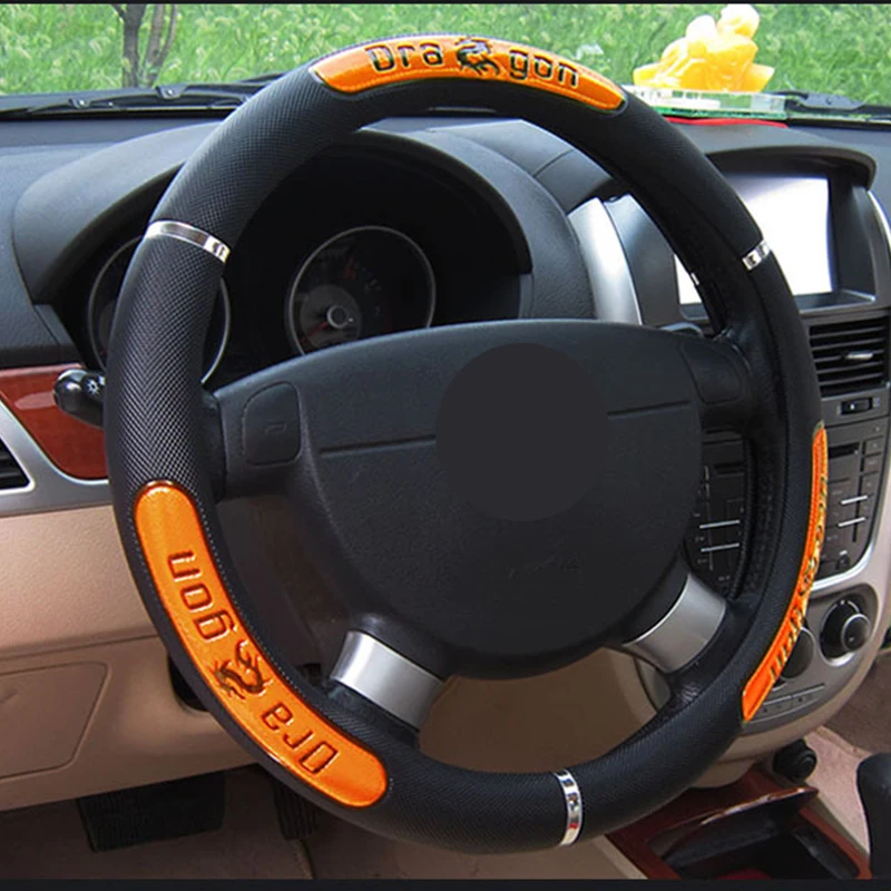 

Car Steering Wheel Covers 100% Brand New Reflective Faux Leather Elastic China Dragon Design Steering Protector Car Accessories