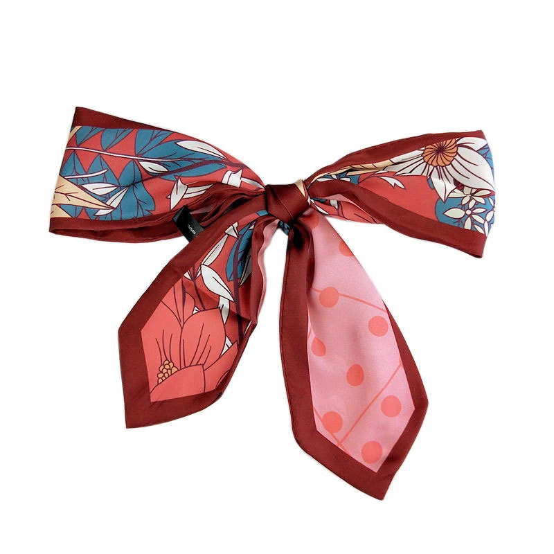 Женский атласный шарф с цветочным принтом 7x92 см|Женские шарфы| |