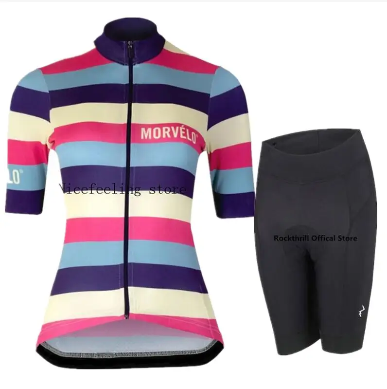Morvelo для женщин Велоспорт Джерси комплект с коротким рукавом быстро сохнет