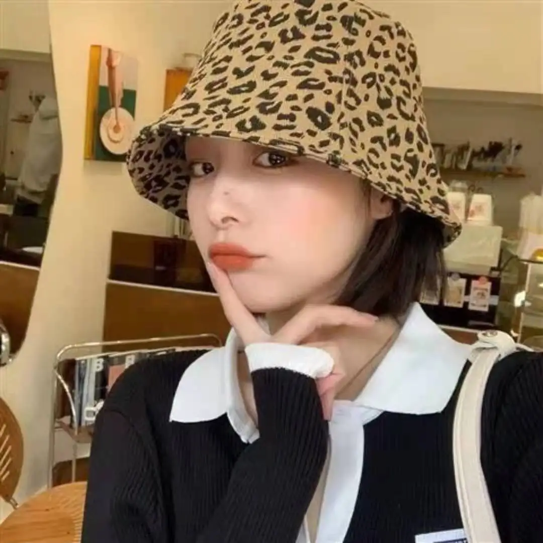 Leopard Pattern Fisherman Hat Spring And Summer All-Match Retro Female Fashion Ins Sun Protection Practical Sunshade Popular