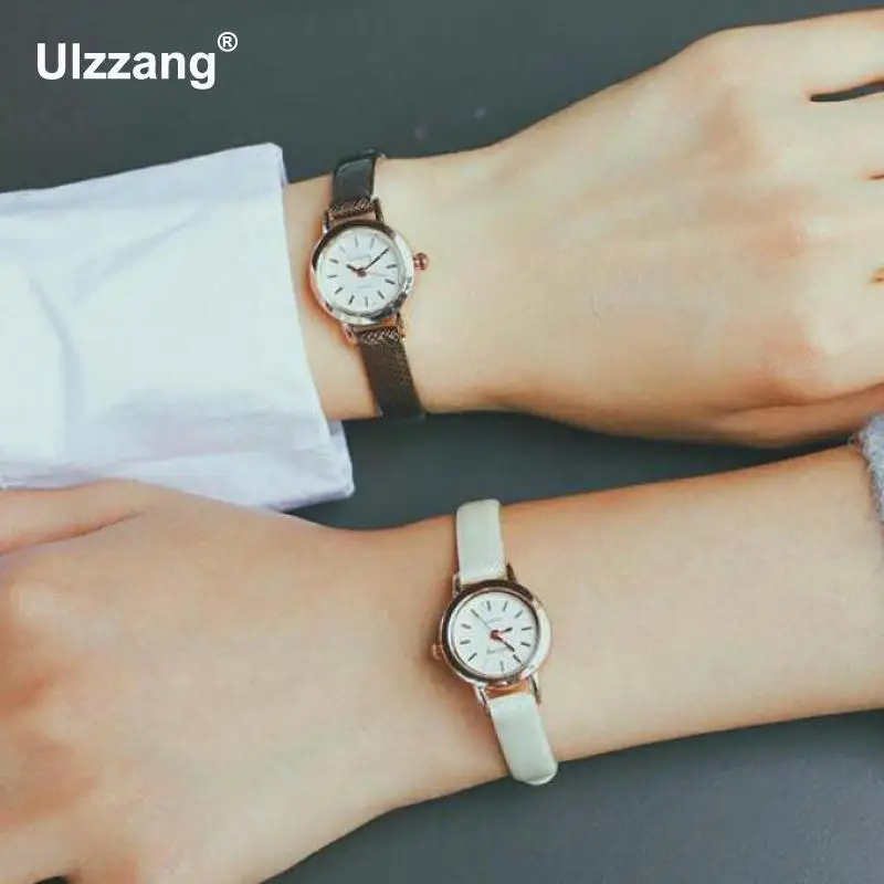 

Ulzzang Small Dial Vintage Leather Women's Watches Casual Charm Ladies Wristwatches Simple Style Quartz Dress Watch Women Clock