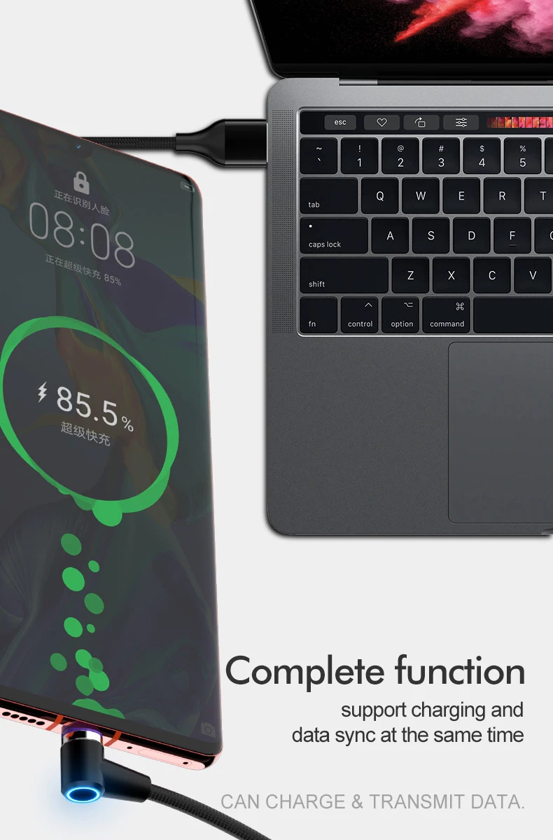Baseuer QC 3,0 3A локоть l-образный Магнитный кабель Micro usb type C для Xiaomi Redmi; Huawei samsung магнит для iPhone 90 градусов