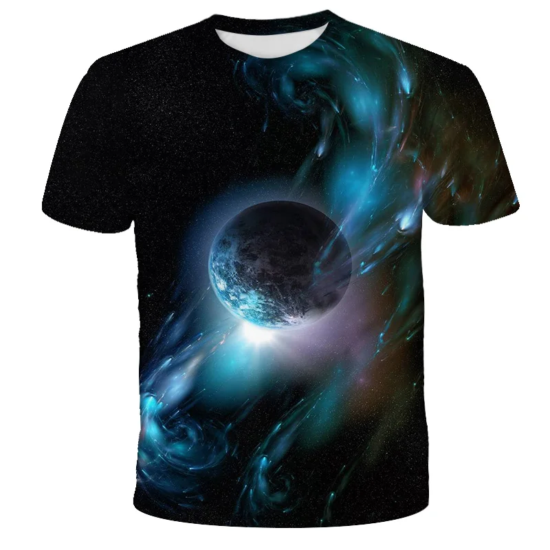 

Детская футболка с 3D принтом «Вселенная, звездное небо», новинка 2021, Повседневная Уличная одежда с короткими рукавами для мальчиков и девоч...
