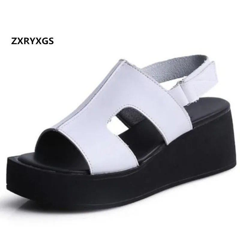 

Summer 2021 Newest Fashion Thick Bottom Wedge Sandals Genuine Leather Sandals Concise Comfort Convenient High Heel Women Sandals