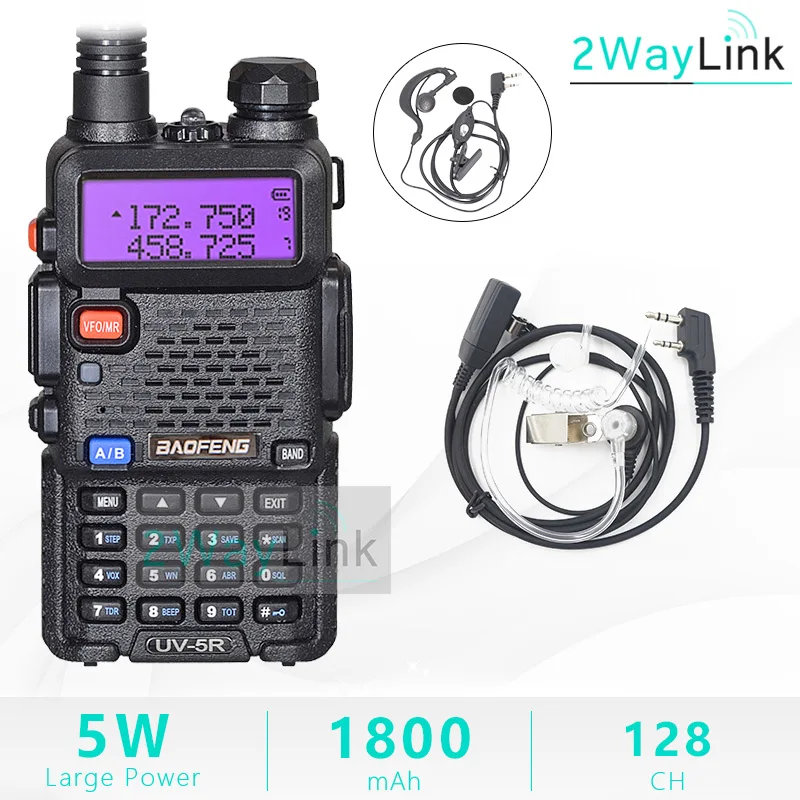 Baofeng UV-5R двухканальные рации двойной дисплей двухдиапазонный Baofeng UV5R портативный 5 Вт UHF VHF двухстороннее радио Pofung UV 5R КВ трансивер - Цвет: Black-Air Tube
