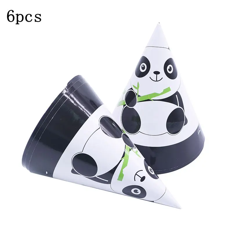 B02-6pcs hat Тематическое украшение в виде панды для детского дня рождения, воздушный шар, соломенный мешок для конфет, одноразовая посуда для детского душа, вечерние принадлежности в виде панды - Цвет: B02-6pcs hat