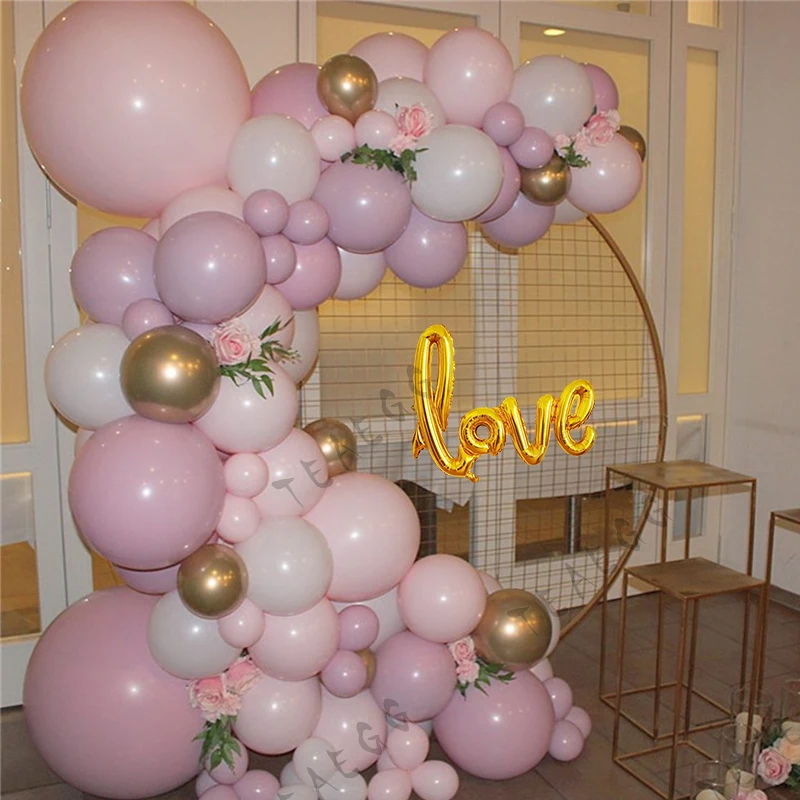 

128Pcs Wedding Party Decoration Balloon Garland Macaron Pastel Pink Balls Gold Love Foil Helium Balloons Baby Birthday Decor