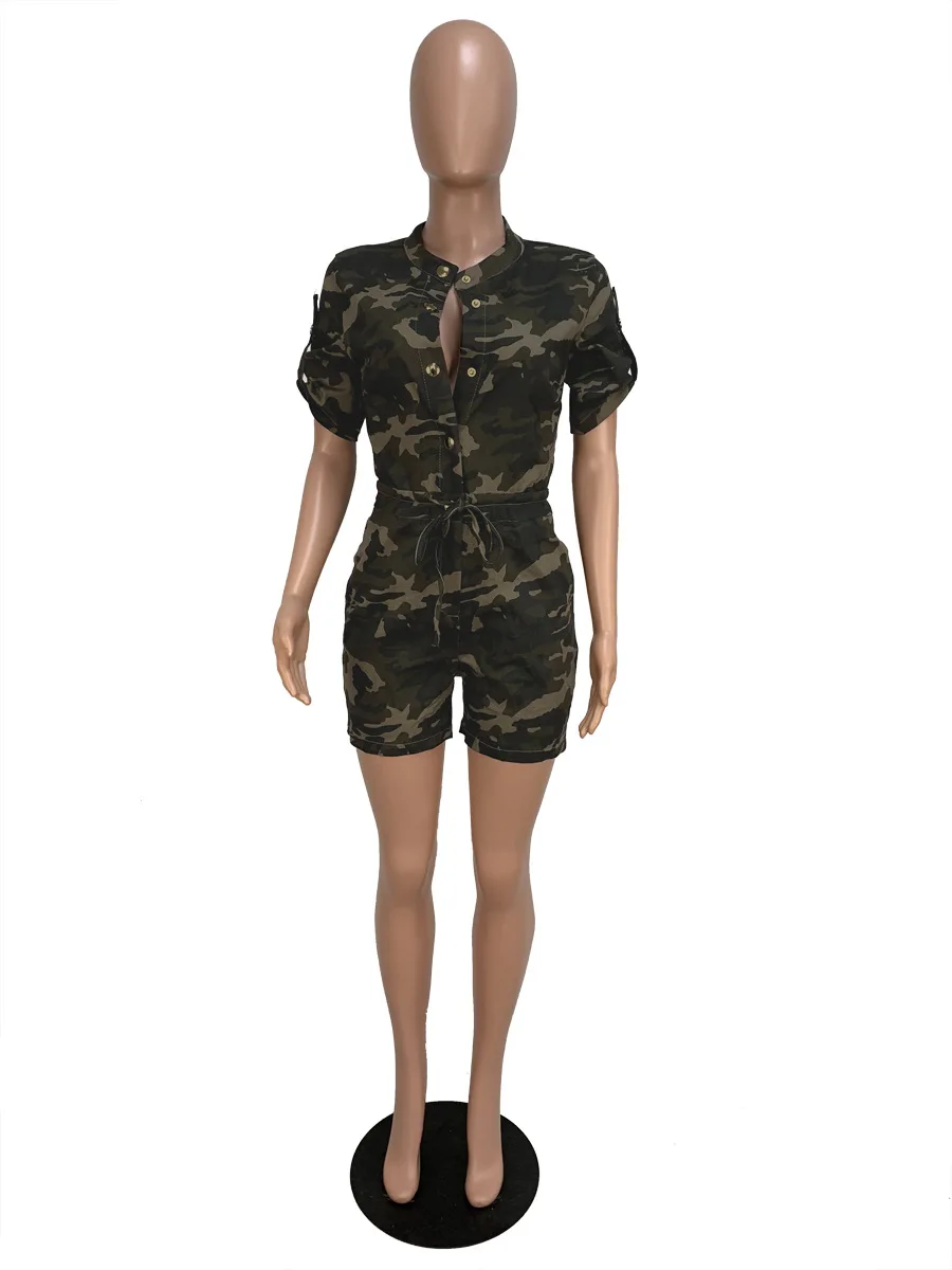 Сексуальные камуфляжные шорты с v образным вырезом и пуговицами комбинезон