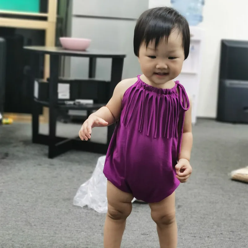 COSPOT Girls Summer Short Sleeve Jumpsuit Girl Boho Tassels Romper Newborn Body Suit Baby Clothes Solid Purple 2022 New 40 | Детская