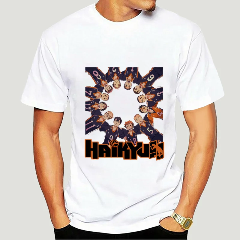 

Футболка Haikyuu Karasuno мужская с японским аниме, топ с графическим принтом в стиле Харадзюку, милая мультяшная рубашка, оверсайз, на лето