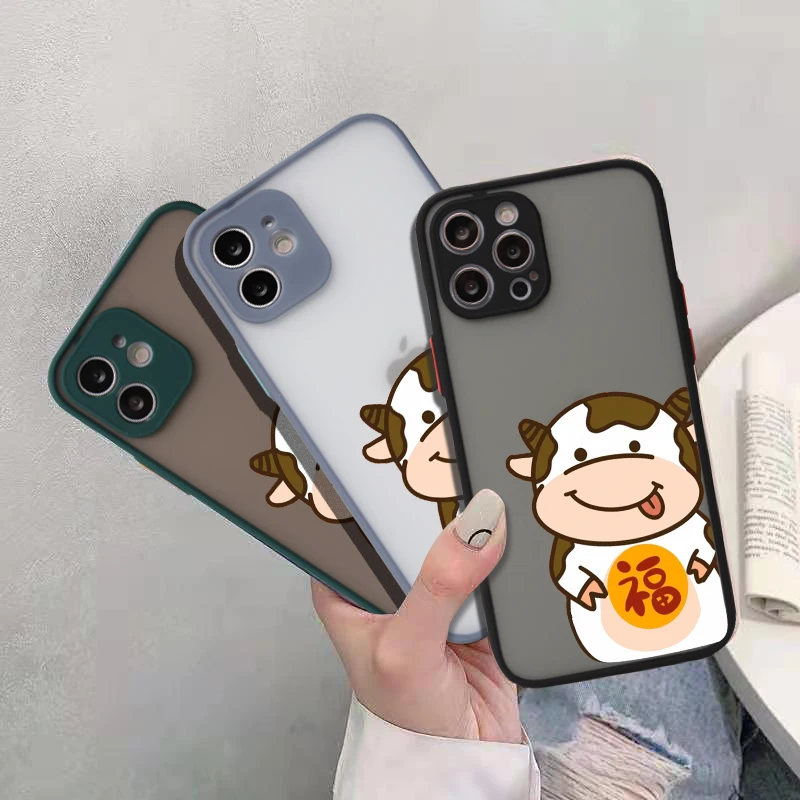 

Phone Case Skin Feel Camera Protector For iPhone 11 iPhone 12 Pro Max Mini 7 8 Plus XR X XS MAX Cartoon Cow
