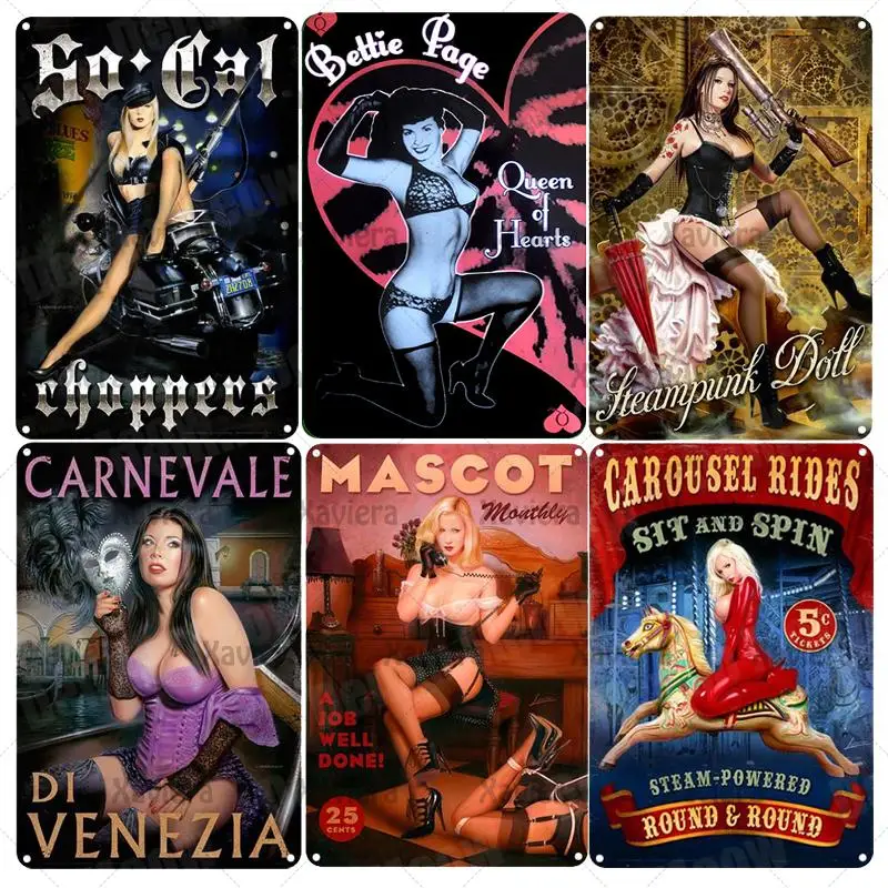 

Vintage Metal Tin Sign Sexy Girl Carnival Vintage Plaque Metal Plate Art Wall Sticker Home Decor Man Cave Bar Pub Cafe 20X30Cm