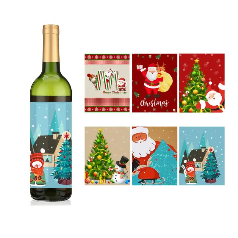 

6pcs Christmas Water Bottle Stickers Wine Champagne Labels Candy Bar Wrapper Sticker Wedding Birthday Christmas Party Wine Decor