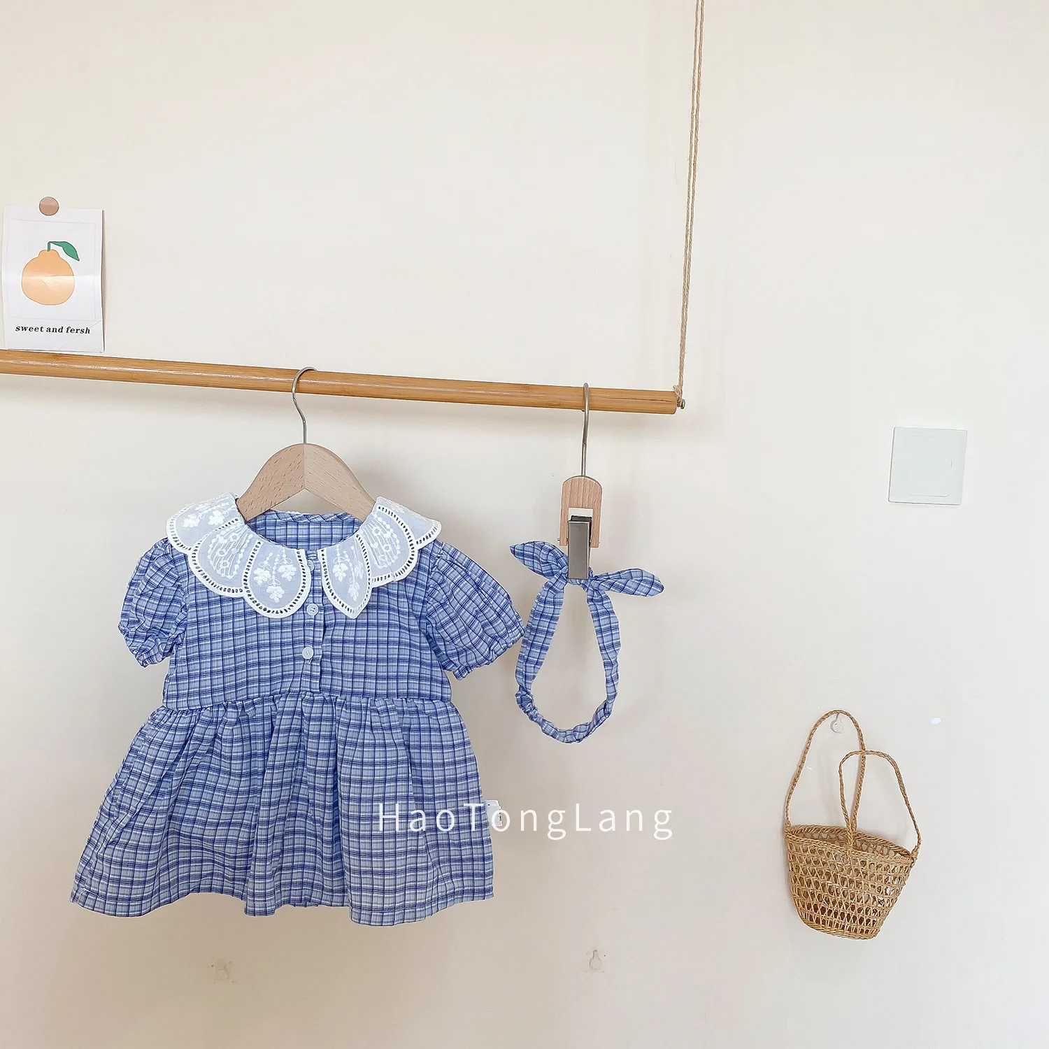 Детский комбинезон с коротким рукавом летний детский в клетку для брата и сестры