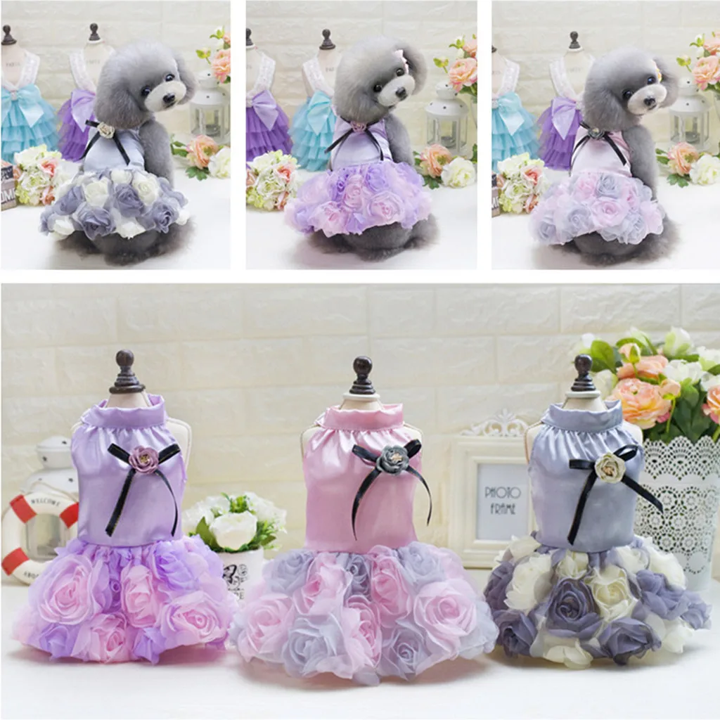 Pet Dog Bottoming Rose Print Dress Clothes Cat Lace Breathable clothes & Fashion Suitable for Summer |