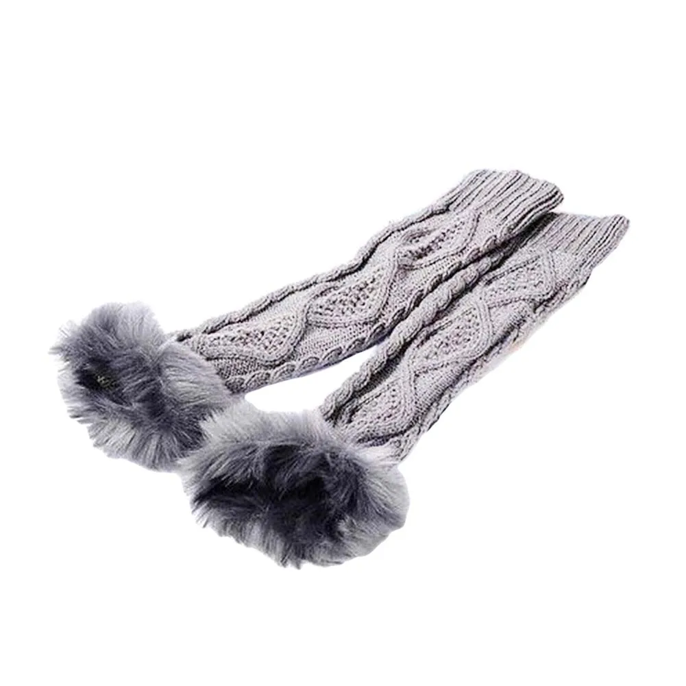 Женские Длинные вязаные перчатки без пальцев однотонные теплые из