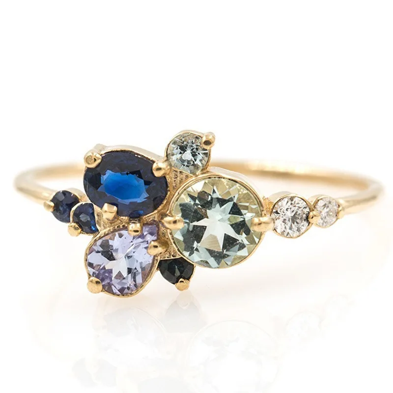 Женское кольцо с голубым кристаллом Русалочки подарок на день рождения