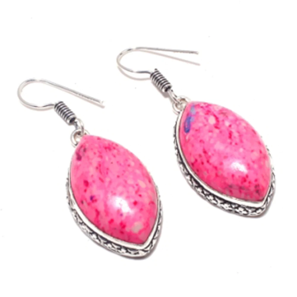 

Mosaic Jaspers Earrings Silver Overlay over Copper, 48 mm , E4131