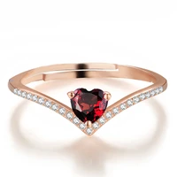 trendy ring 925 silver jewelry heart shape ruby zircon gemstone open finger rings for women wedding party accessories wholesale