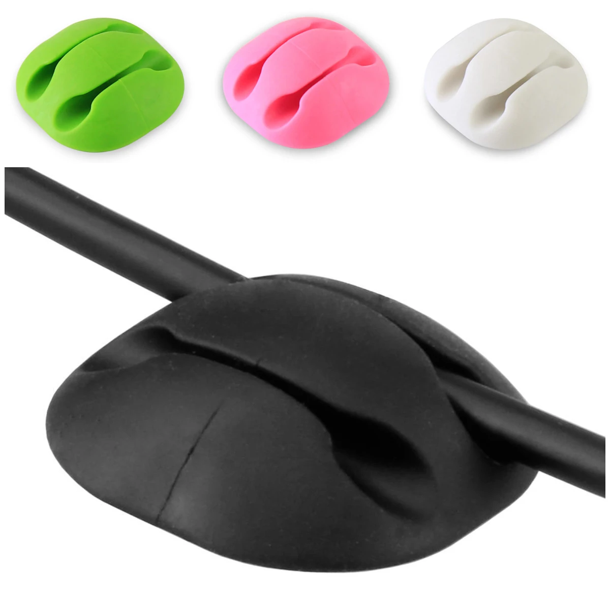 

6 Pcs Silicone USB Cable Organizer Self-adhesive Cable Management Two-hole Headphone Wire Holder Desktop Cable Clamp Clip