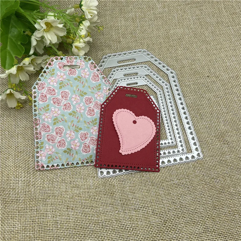 

4 Pcs Lace Tag Edge Metal cutting dies mold Round hole label tag Scrapbook paper craft knife mould blade punch stencils dies