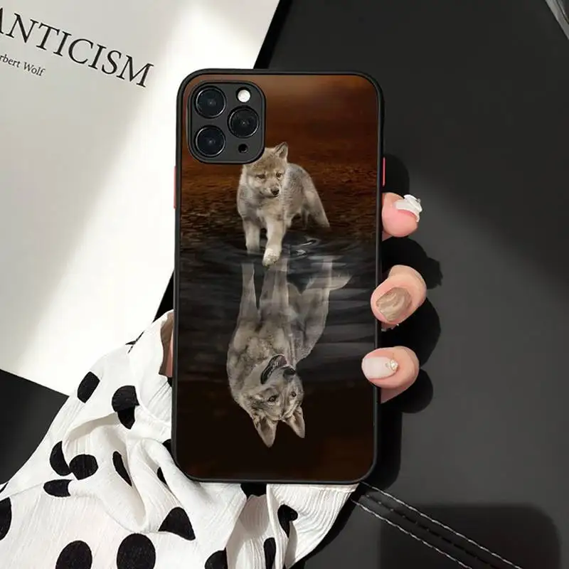 

Phone Case For iPhone 12 11 Mini Pro XR XS Max 7 8 Plus X Cat tiger dog lion reflection Matte transparent cover