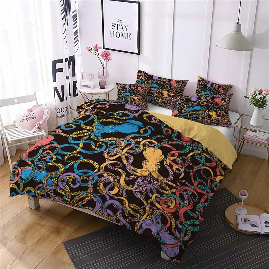 HELENGILI 3D Bedding Set Octopus Print Duvet Cover Lifelike Bedclothes with Pillowcase Bed Home Textiles #ZY-11 | Дом и сад