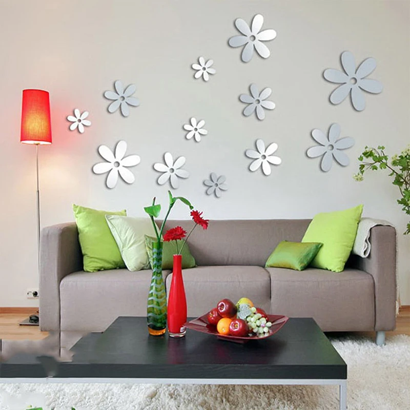 

DIY Mirror Wall Sticker 3D Diy Flower Shape Acrylic Wall Sticker Modern Stickers Home Room Door Decoration Art Decals Mural