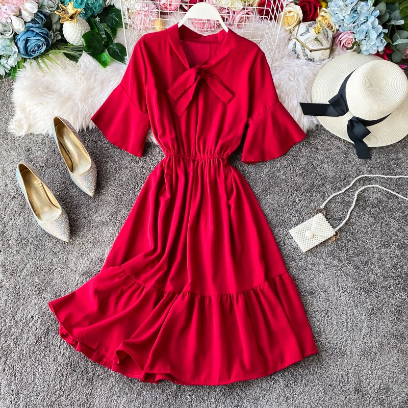 Женское облегающее платье миди Teeuiear с оборками и бантом летвечерние чное высокой