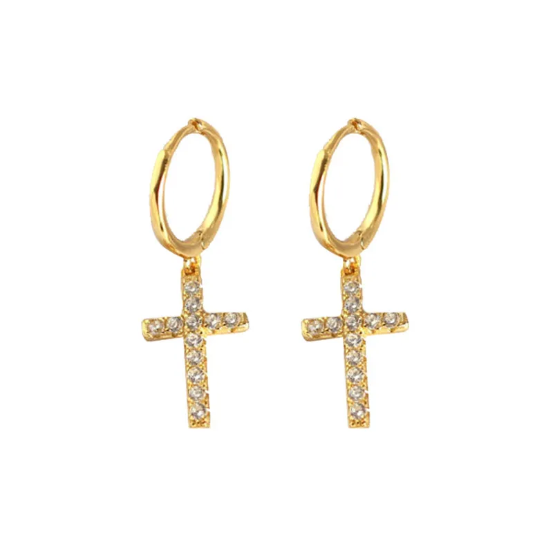 

2021 New Fashion Cross Rhinestone crystal Drop Earrings Cross Pendant Cartilage Drop Dangle Earrings Women's Jewelry