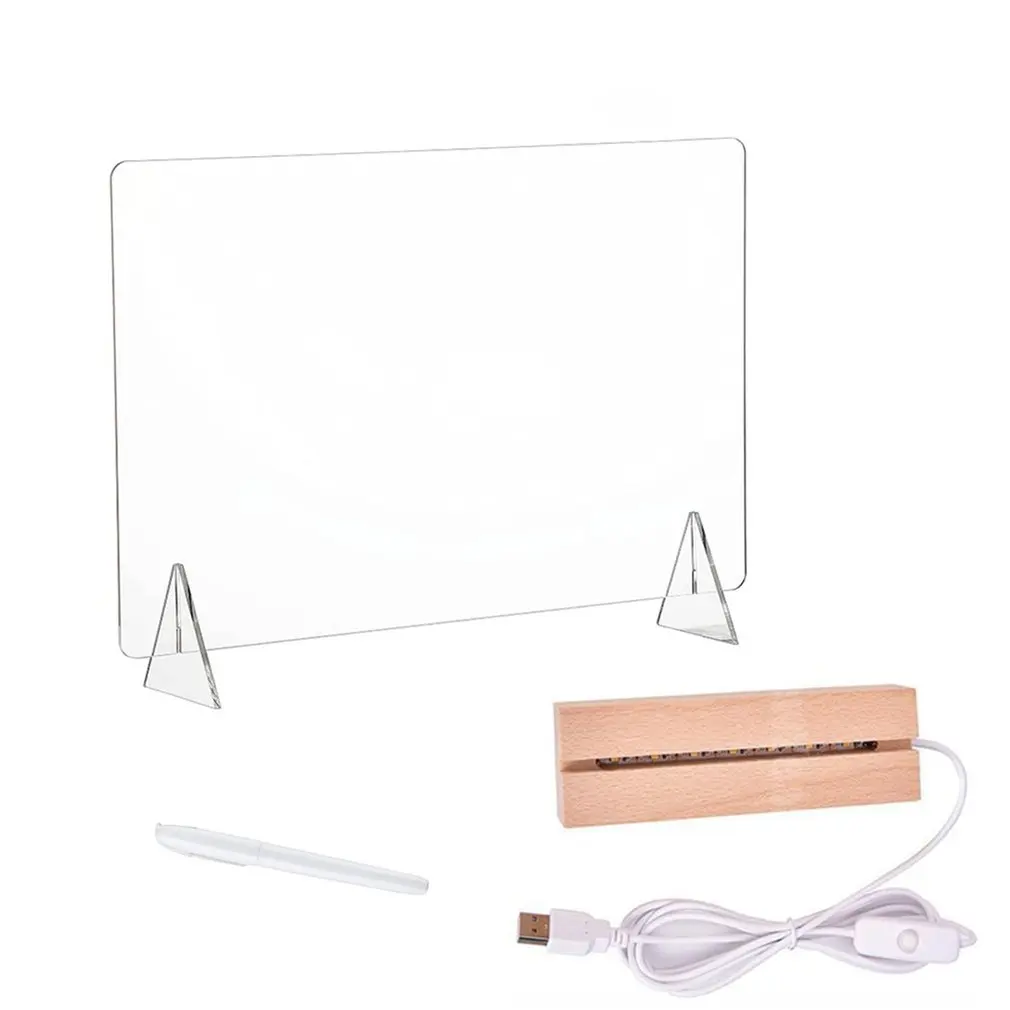 

Clear Writing Board Acrylic Message Board With Triangle Base Luminous Base Erasable White Pen Decoration