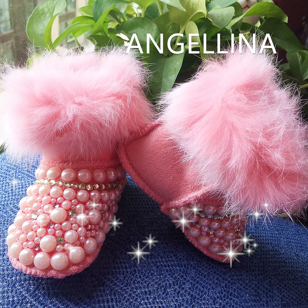 pink Зимние сапоги! Для маленьких девочек и мальчиков; Сезон Зима; пинетки для малышей, новорожденных, детей дошкольного возраста, обувь для младенцев Детские пользовательские жемчуг декоративные/декорированные сапоги обувь От 0 до 1 года - Цвет: pink