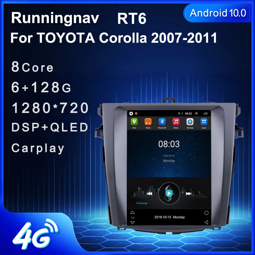 4G LTE Android 10 для TOYOTA Corolla 2007 2008 2009 2010 2011 мультимедийный стереопроигрыватель Tesla Type