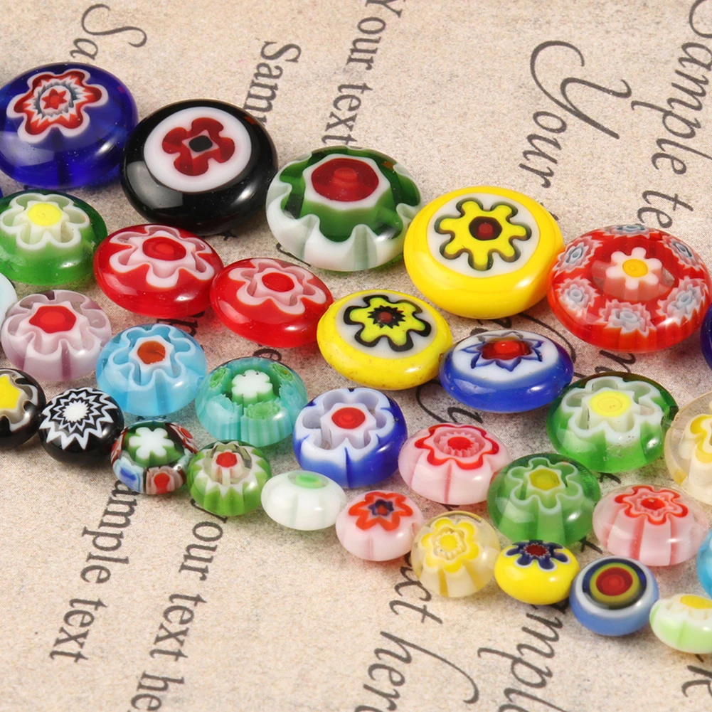 

Flat Round Flower Patterns Millefior Glass Beads for Jewelry Making DIY Bracelet Necklace Accessories Handcraft Wholesale 15''