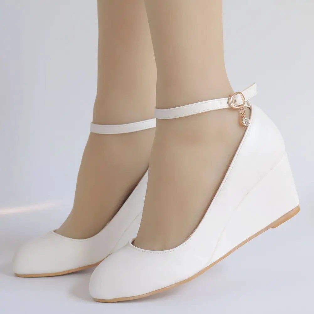 

Summer New 5cm Women's Slope Heel Shoes High Heels Round Head Single Shoes One-Sided Buckle Women's Shoes Leisure Fashion
