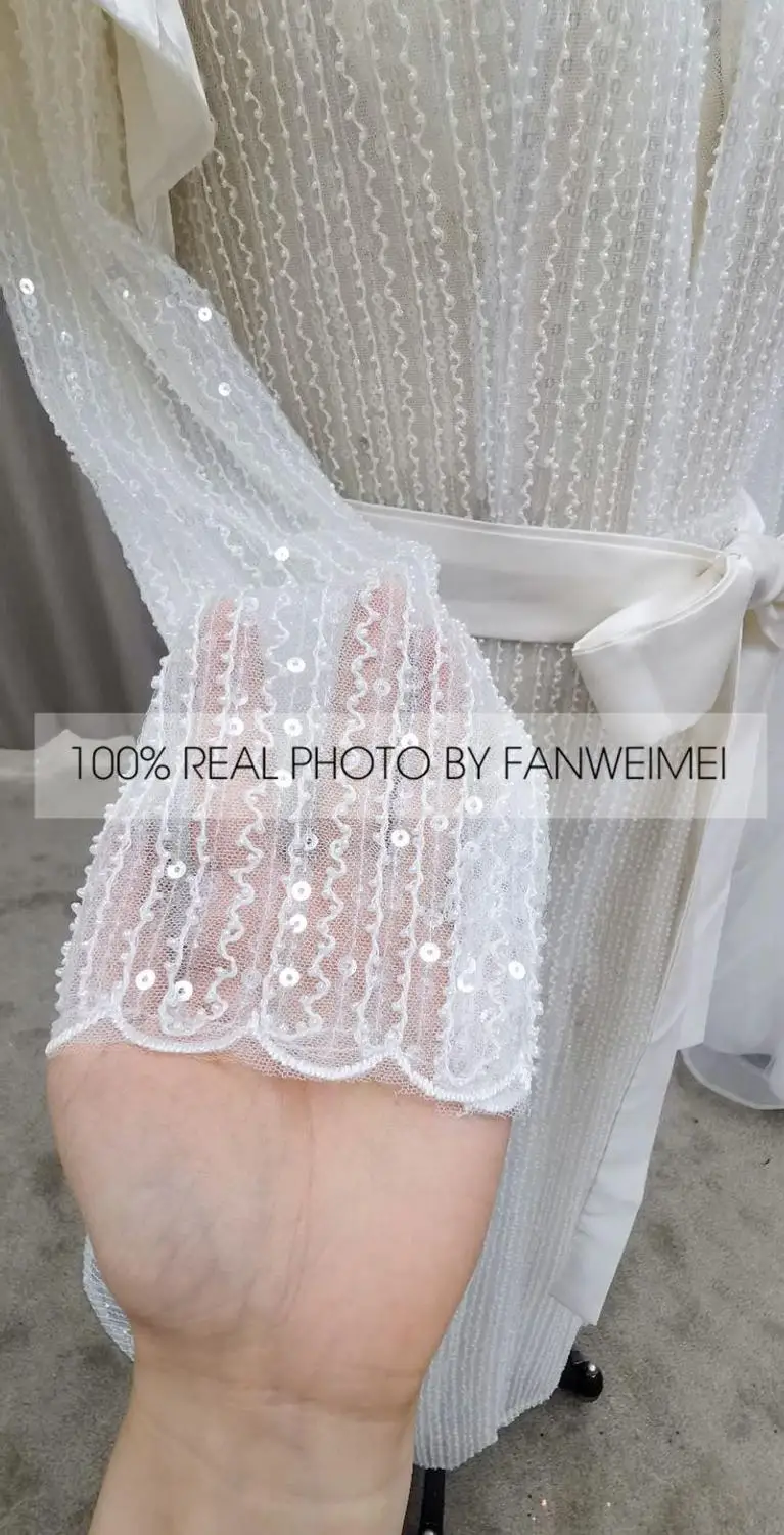 

V Neck Mermaid Slim Cutting Long Sleeve Luxury Sequined Elegant Women Evening Dress Cocktail Party Bling Gown #3082 Custom Made