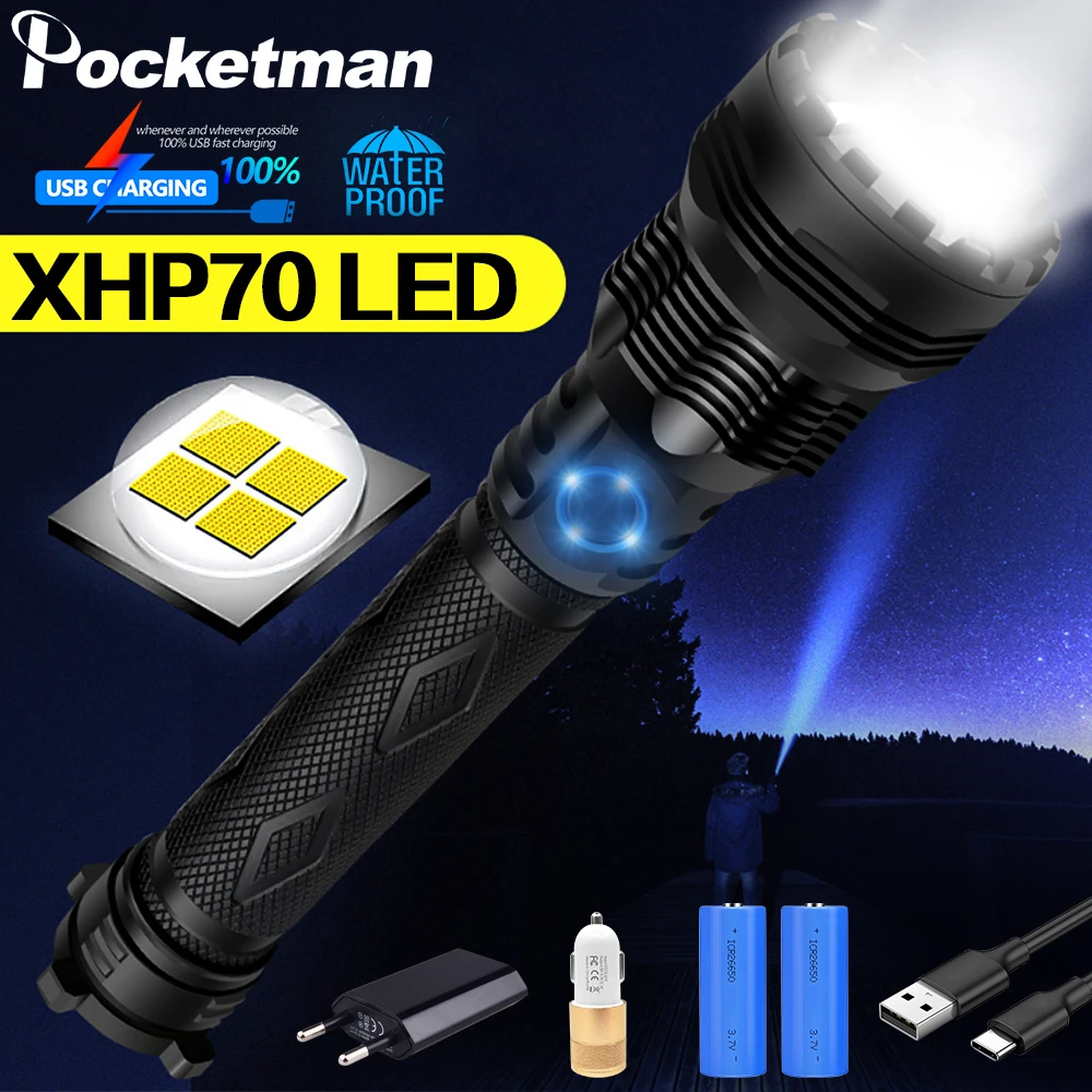 Ультра яркий светодиодный фонарик XHP70 XHP50 масштабируемый USB фонарь тактический