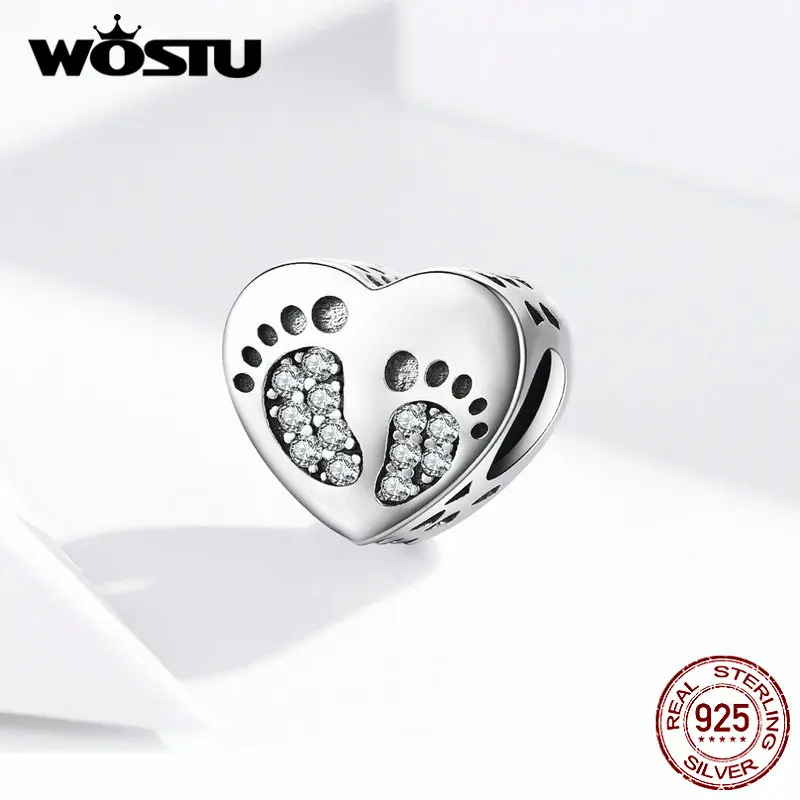 WOSTU подлинное серебро 925 пробы с принтом в виде сердца циркониевые амулеты