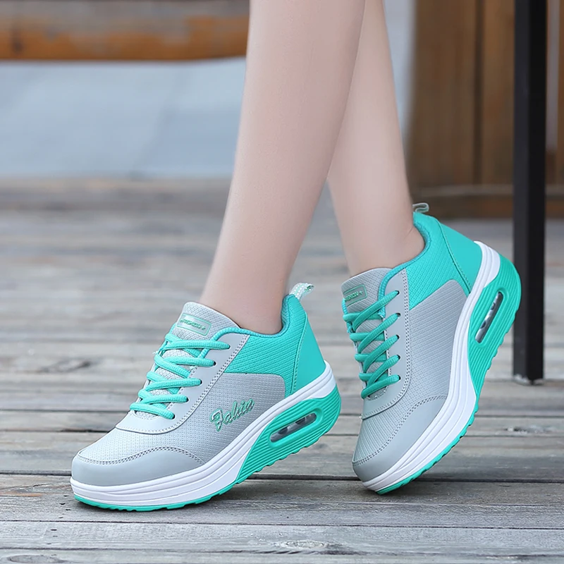 Height Increasing Leather Sneakers for Women Air Cushion Sport Shoes Outdoor Gym Shoes Rocking Shoes Trainers Platforms Autumn