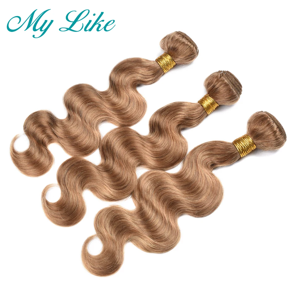 

My Like Body Wave Bundles with Closure Peruvian Hair Weave 3 Bundles #27 Honey Blonde Non-remy Human Hair Bundles with Closure