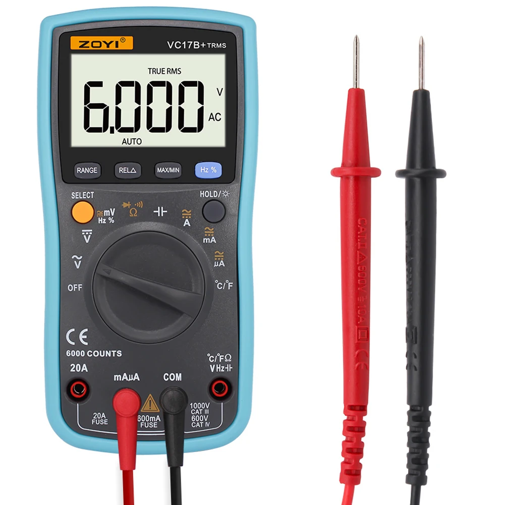 

True RMS LCD Digital Multimeter 4000 Counts Auto Range LCD Backlight Voltmeter Temperature Ampere Voltage Meter
