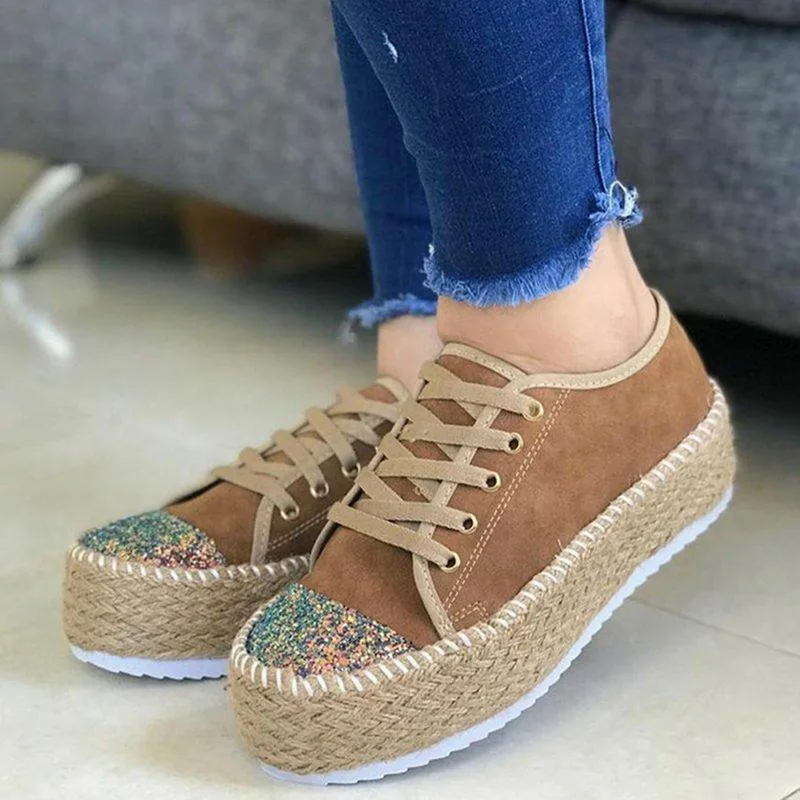 Brown Прогулочная обувь; женская повседневная обувь; Pantshoes zapatillas mujer; Лоскутная обувь на плоской подошве; chaussures femme; женские кроссовки на шнуровке - Цвет: Brown