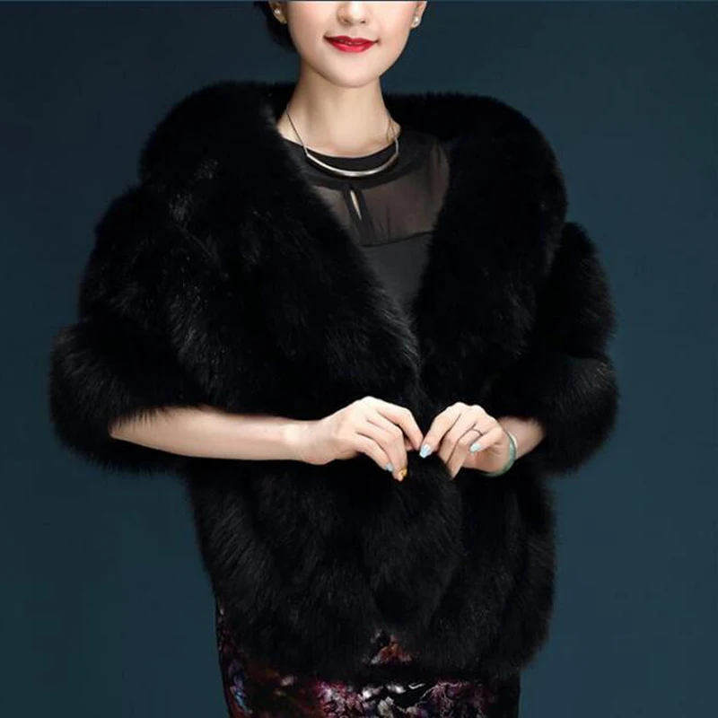 Black Women Bolero Bridal Shawl Faux Fur Wrap Bolero Wedding Cape Bridal Shawl Fur Cape Winter Ivory Bridal Cloak - Цвет: Black