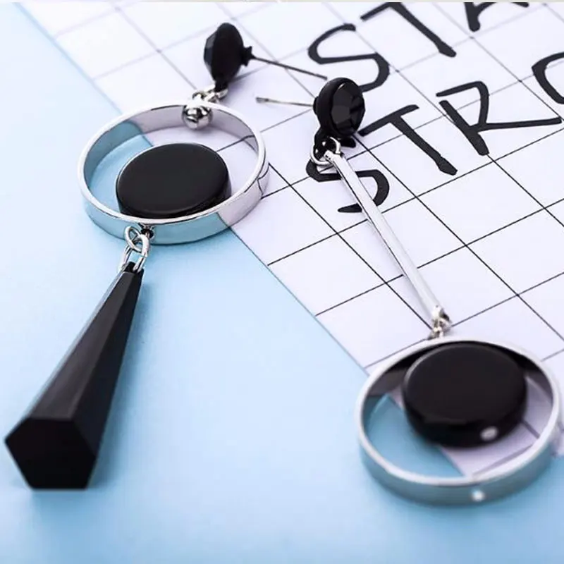 Ассиметричные висячие серьги геометрические корейские для женщин черные модные