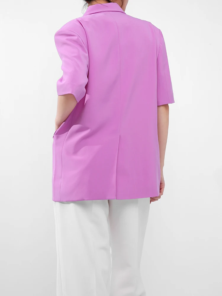 

[EAM] Women Contrast Color Purple Big Size Blazer New Lapel Half Sleeve Loose Fit Jacket Fashion Spring Summer 2021 1DE012214