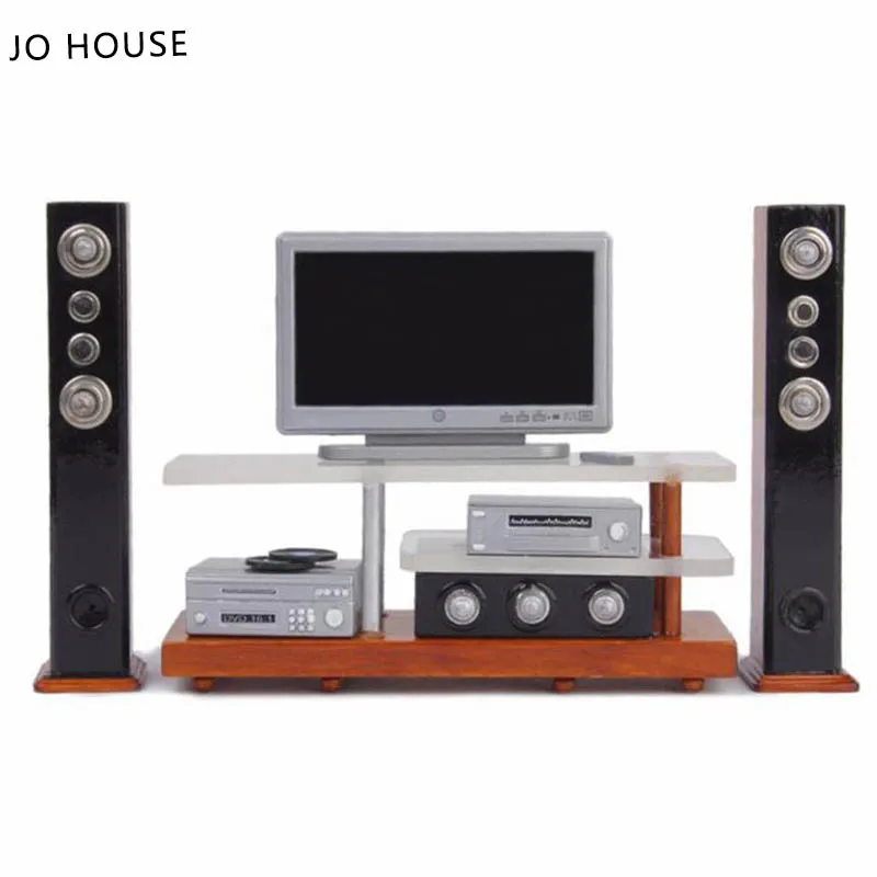 

ТВ-тумба JO HOUSE с современным аудио, домашний кинотеатр 1:12, модель для кукольного домика, Миниатюрные аксессуары для кукольного домика