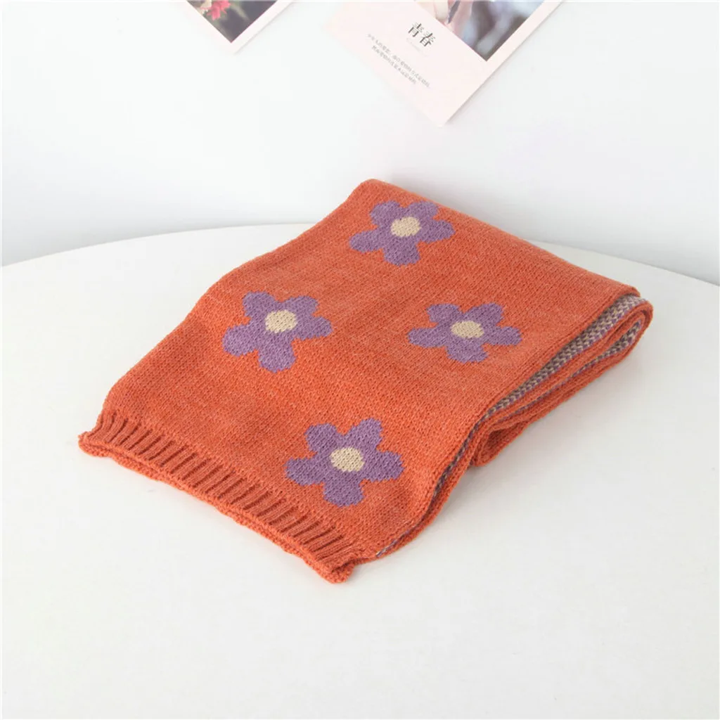 Вязаные Короткие розовые теплые детские шарфы с цветочным принтом шаль