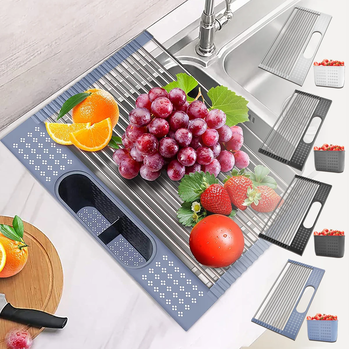 

Dish Drying Rack Foldable Roll-Up Dish Drying Rack Vegetable Tray Storage Organizer Tool for Kitchen Bathroom Accessories